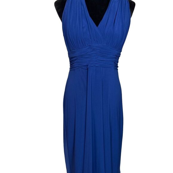 Evan Picone Electric Blue Halter Neck Pleated A-Line Dress Size 10P - Picture 2 of 8